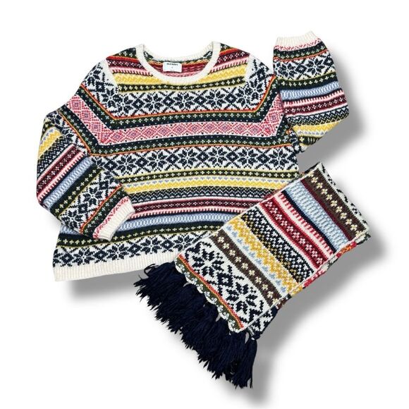 Old Navy Fair Isle Chunky Knit Sweater & Scarf White Multicolor XXL - Picture 16 of 16